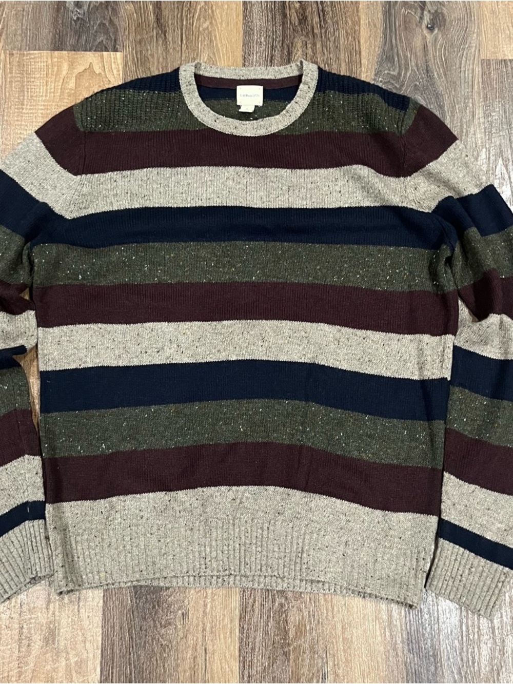 GH Bass Knit Sweater Mens Large Multicolor Stripes Wool Dad Grandpa